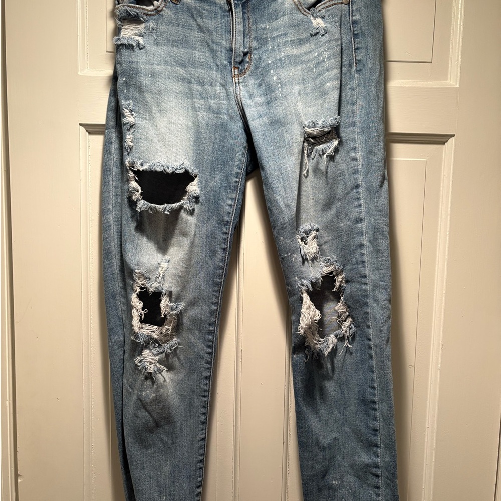 Judy Blue Distressed Light Blue Boyfriend Jeans
